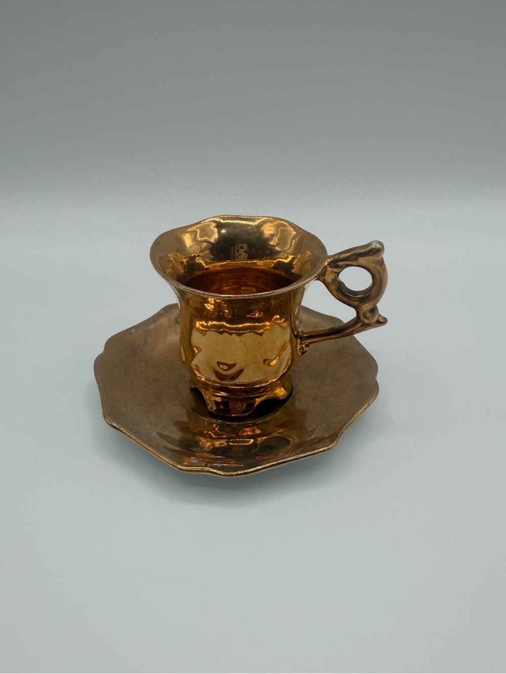 Ucagco Ceramics Japan Miniature Teacup Cup & Saucer Small Tiny Gold Toned